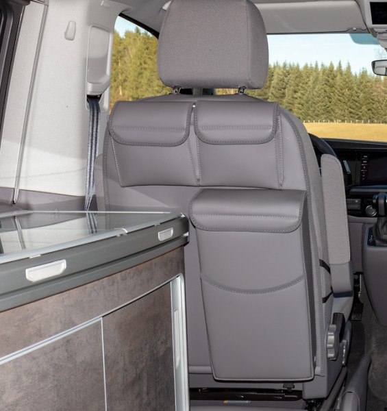 Utility Rückenlehne Fahrersitz mit MULTIBOX®, Design "Leder Palladium", VW T6.1/T6/T5 California